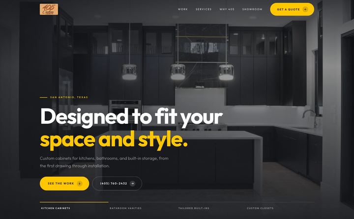 405 Custom Cabinetry homepage concept