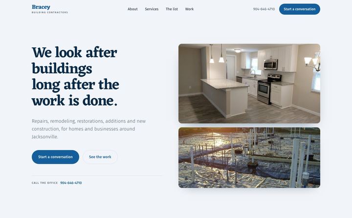 Bracey Building Contractors homepage concept