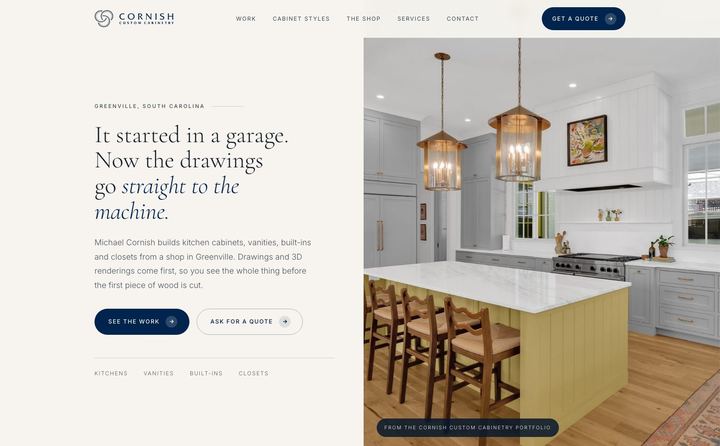 Cornish Custom Cabinetry homepage concept