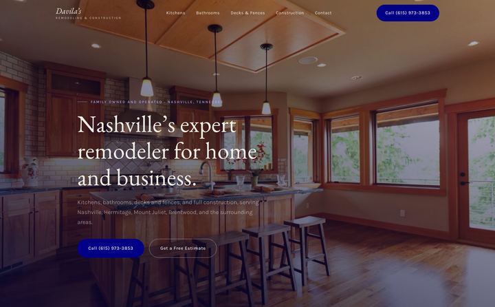 Davila's Remodeling and Construction homepage concept