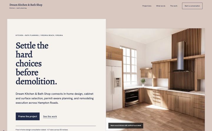 Dream Kitchen And Bath Shop homepage concept