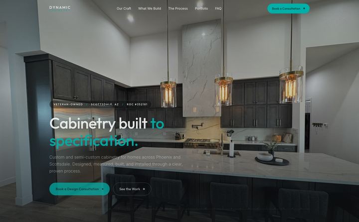 Dynamic Cabinetry homepage concept