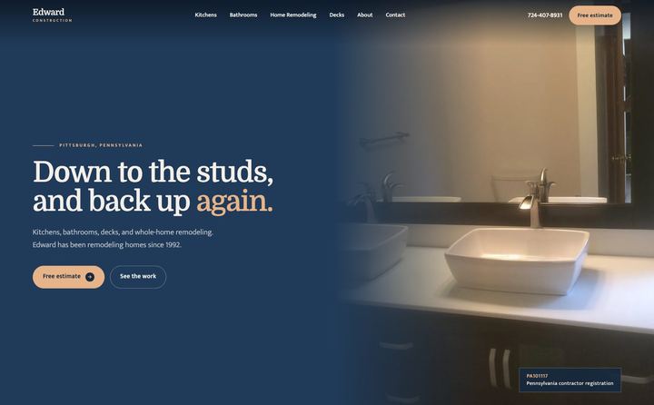 Edward Construction Kitchen & Bath homepage concept