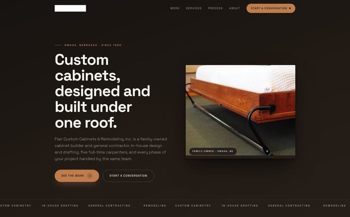 Flair Custom Cabinets & Remodeling homepage concept