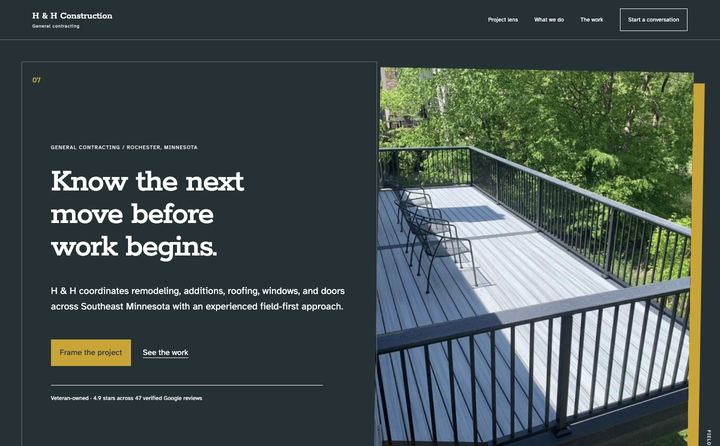 H & H Construction LLC homepage concept