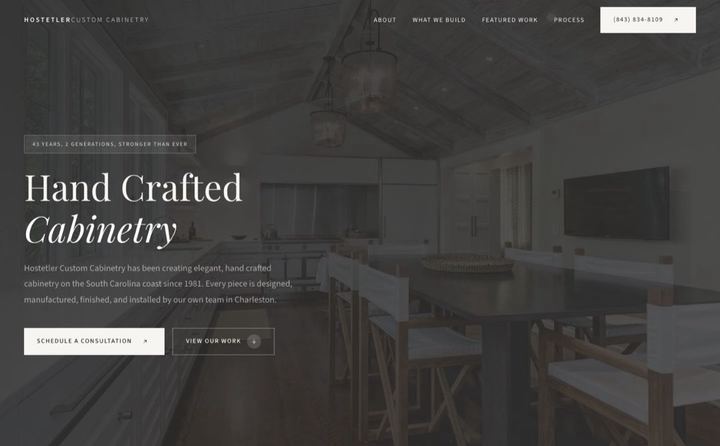Hostetler Custom Cabinetry homepage concept