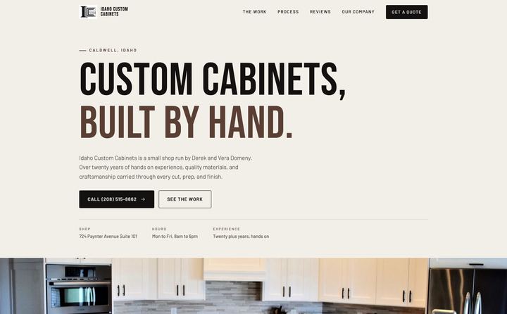 Idaho Custom Cabinets homepage concept