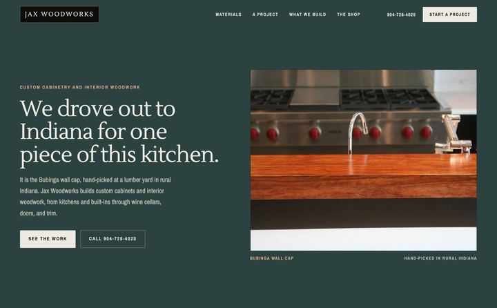 Jax Woodworks LLC homepage concept