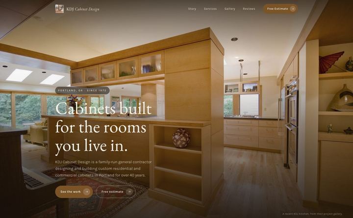 KDJ Cabinet Design homepage concept