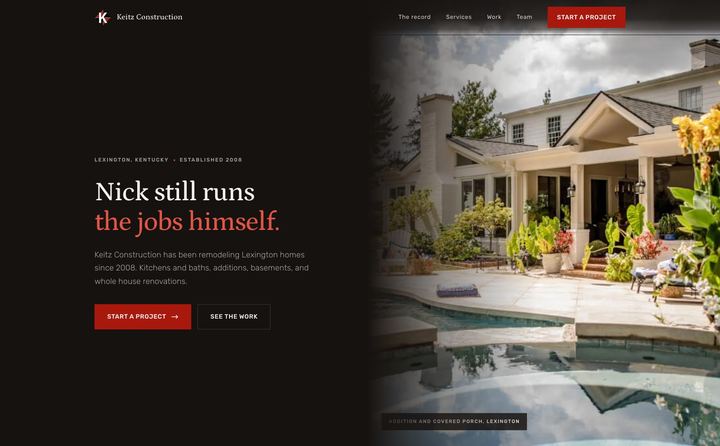 Keitz Construction homepage concept