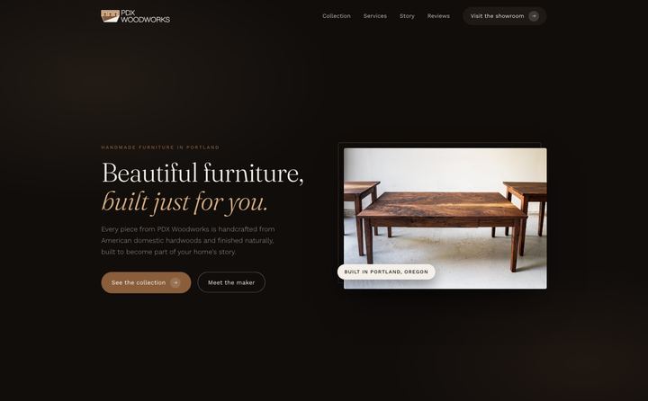 PDX Woodworks homepage concept