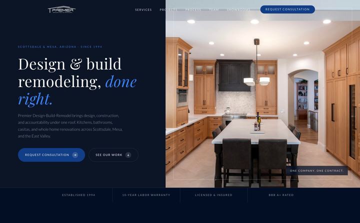 Premier Design-Build-Remodel homepage concept