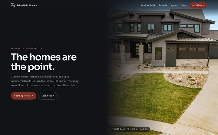 Pride Built Homes homepage concept
