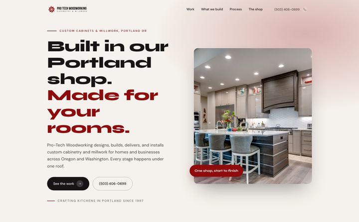 Pro-Tech Woodworking LLC homepage concept