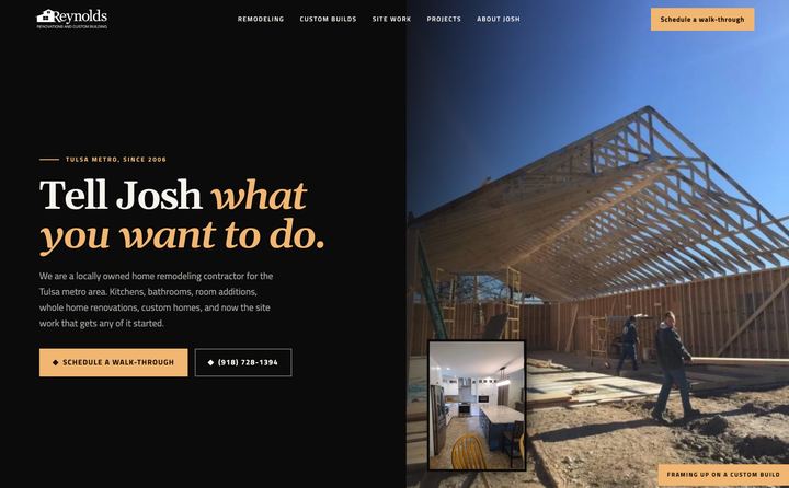 Reynolds Renovations and Custom Building homepage concept