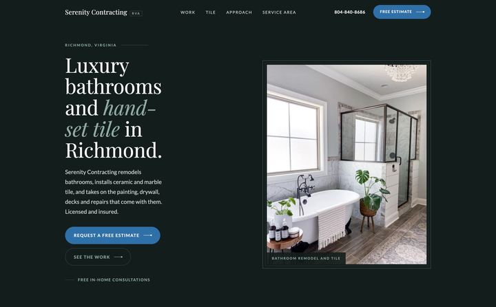 Serenity Contracting homepage concept