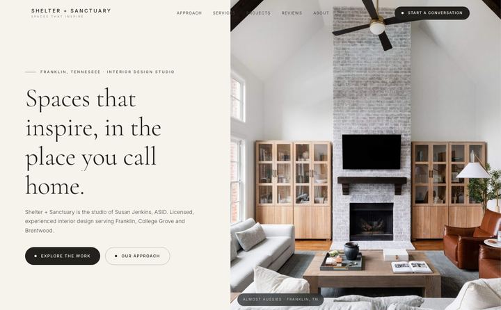 Shelter + Sanctuary Interior Design Studio homepage concept