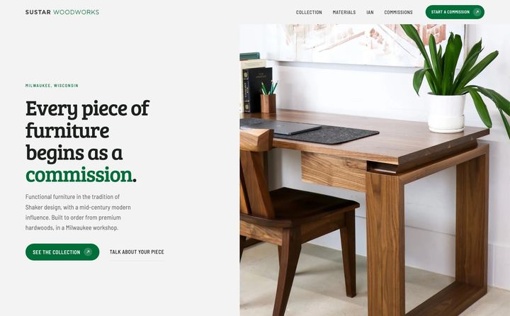 Sustar Woodworks homepage concept