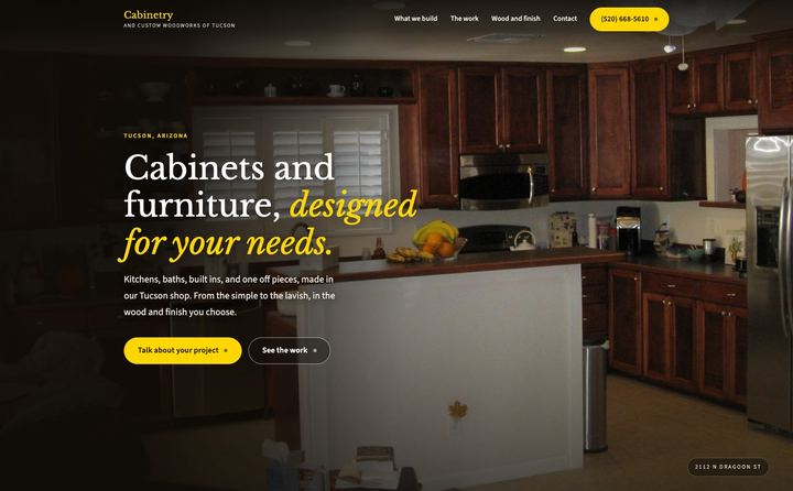 Cabinetry and Custom Woodworks of Tucson homepage concept