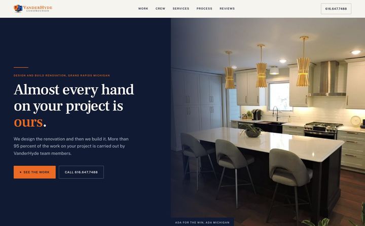 VanderHyde Construction homepage concept