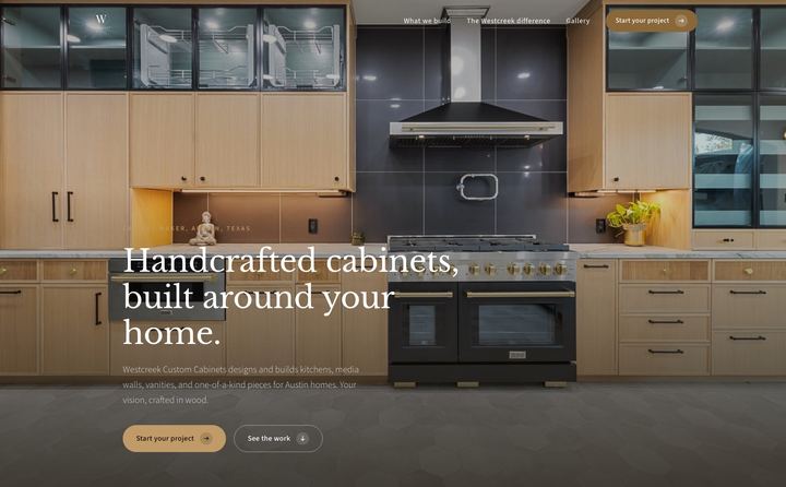 Westcreek Custom Cabinets homepage concept