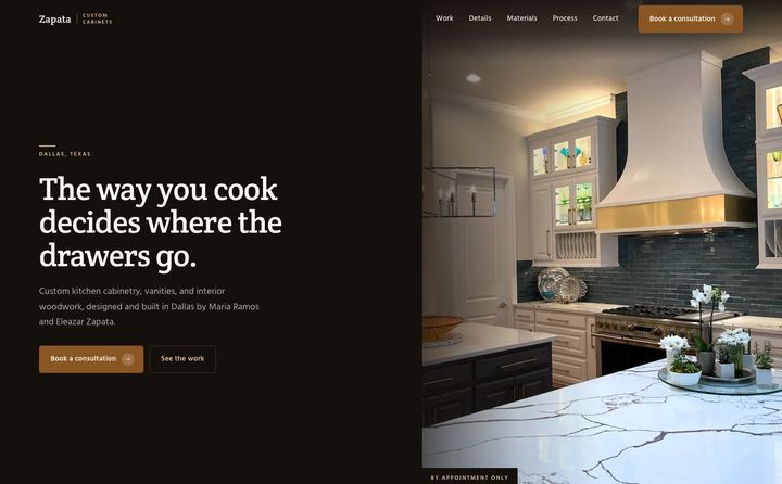 Zapata Custom Cabinets homepage concept